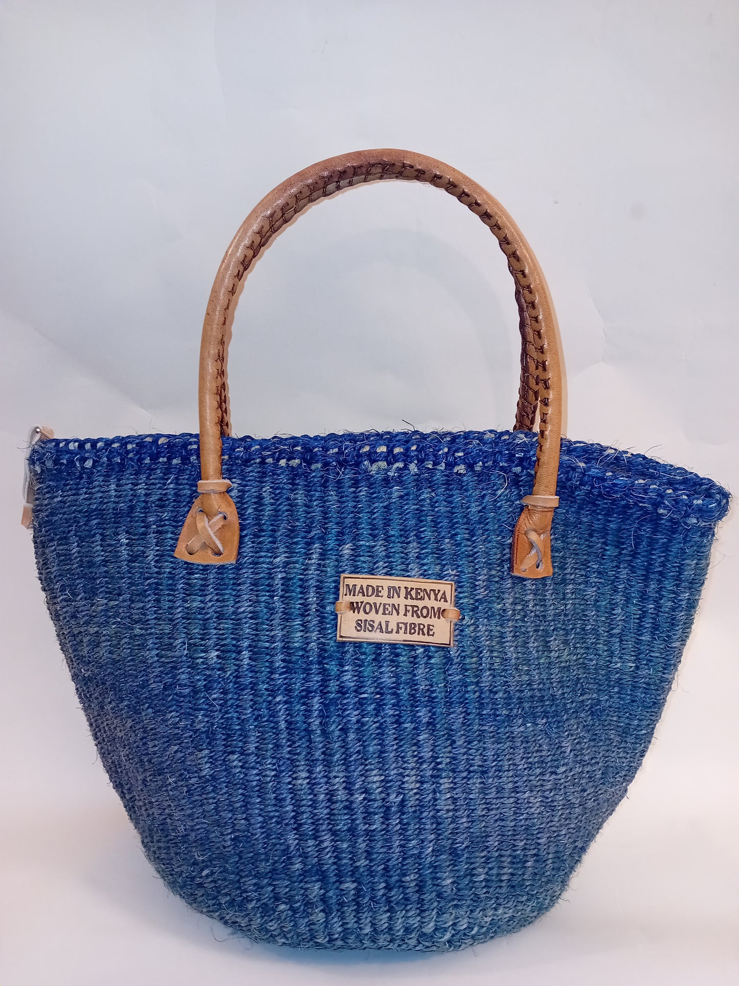 Small handbag style Handwoven Kenyan basket bag with leather handles