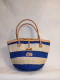 Multicoloured Handwoven Kenya large basket with leather toggle