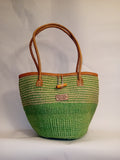 Multicoloured Handwoven Kenya large basket with leather toggle