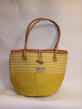 Multicoloured Handwoven Kenya large basket with leather toggle