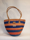 Multicoloured Handwoven Kenya large basket with leather toggle