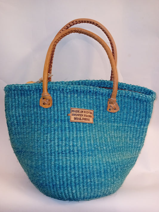 Small handbag style Handwoven Kenyan basket bag with leather handles