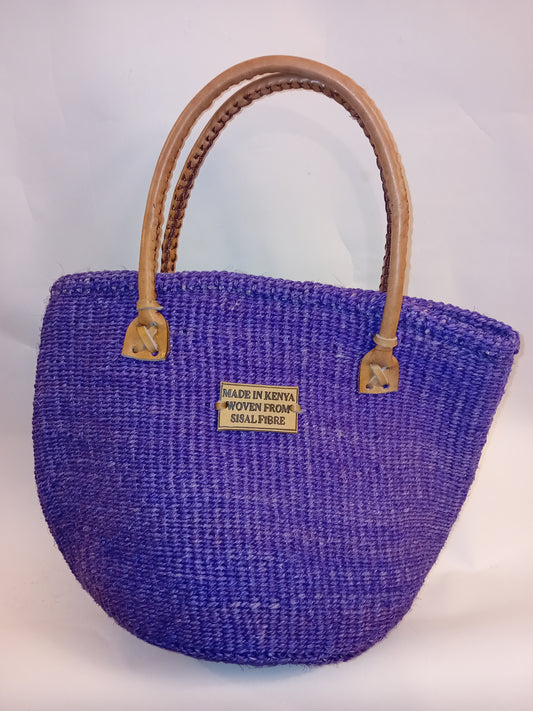 Small handbag style Handwoven Kenyan basket bag with leather handles