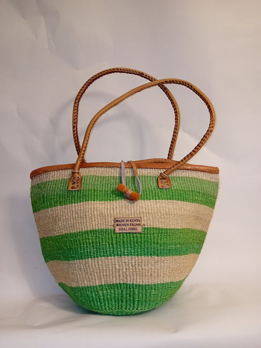 Multicoloured Handwoven Kenya large basket with leather toggle