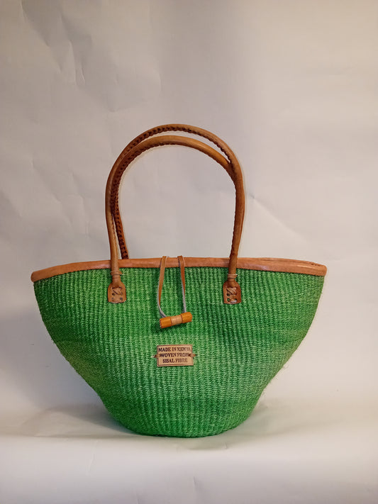 Multicoloured Handwoven Kenya large basket with leather toggle