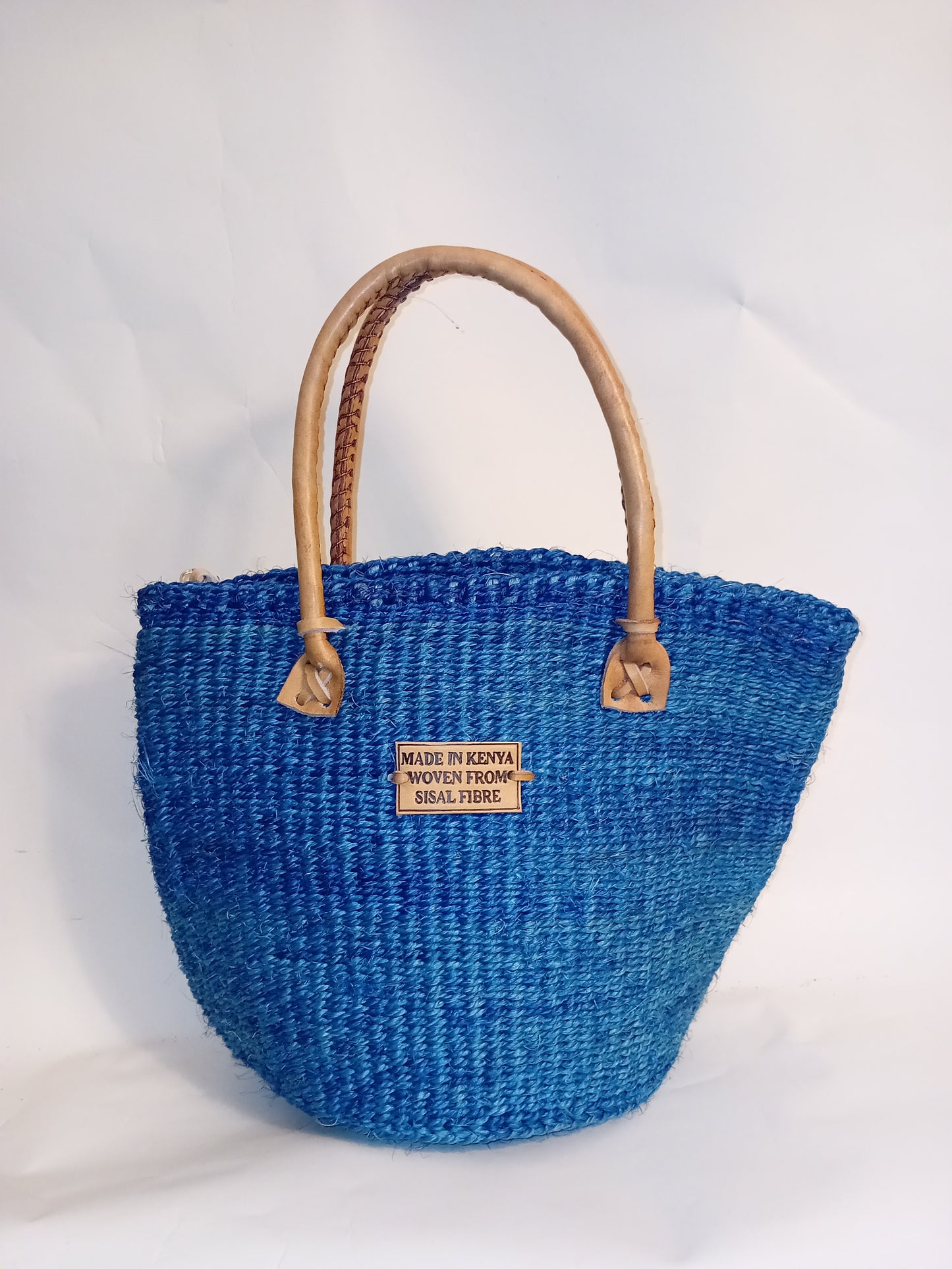 Small handbag style Handwoven Kenya basket bag with leather handles