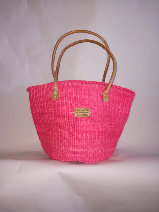 Small handbag style Handwoven Kenyan basket bag with leather handles